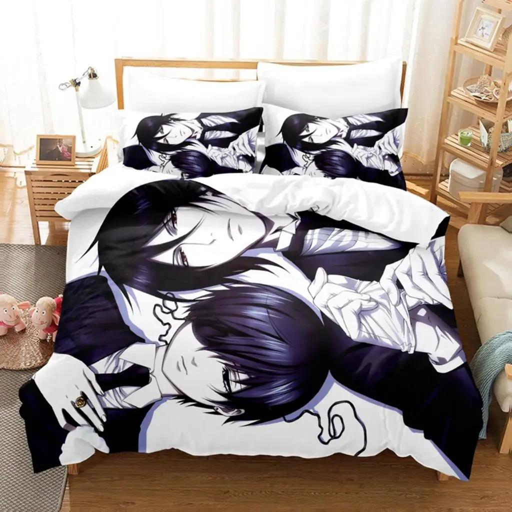 Anime Black Butler Sebastian Ciel Bedding Set,Duvet Cover Bed Set Quilt Cover Pillowcase,King Queen Twin Size Boys Girls Adults