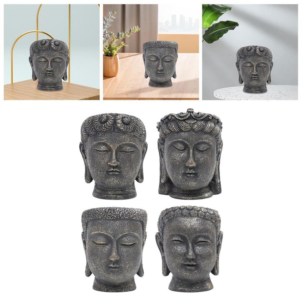 Buddha Head Resin Planter Modern Decorative Flowerpot Statue for Home Office Desktop Garden