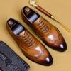 Genuine Cow Leather Brogue Wedding Business Men Casual Flats Vintage Handmade Oxford Shoes for Men Black Burgundy 2024