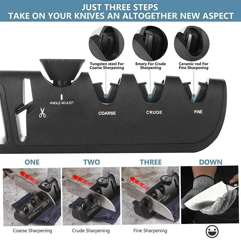 Multifunctional Knife Sharpener Adjustable Angle 4 Stages Scissors Knife Sharpening stone Kitchen Grinder Knives  Sharpener Tool