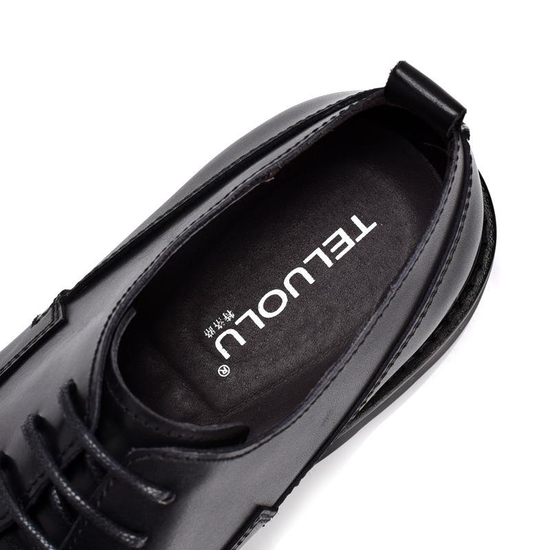 Men's Genuine Leather Low-Top Business Casual Lace-Up Shoes with Thick Sole and Round Toe