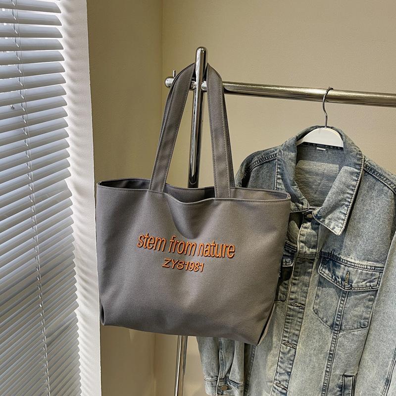 

Холщовая сумка женская большой вместимости 2025 осень новая модная простая повседневная на одно плечо студенческая сумка-тоут для занятий серый