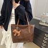 Fashion Solid Color Large Capacity Women Casual Tote Bag With Pendant For Daily