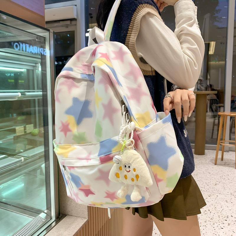 A Color-blocking Striped Backpack for Female High School Students and Junior High School Students