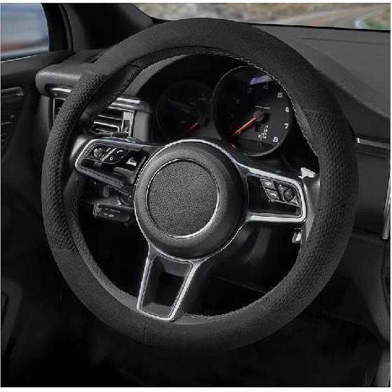 Suede Steering Wheel Cover With Upgraded Silicone Inner Ring, Anti Heat, Breathable, Anti-Slip, Leather Universal 14.5 To 15 Inch Steering Wheel