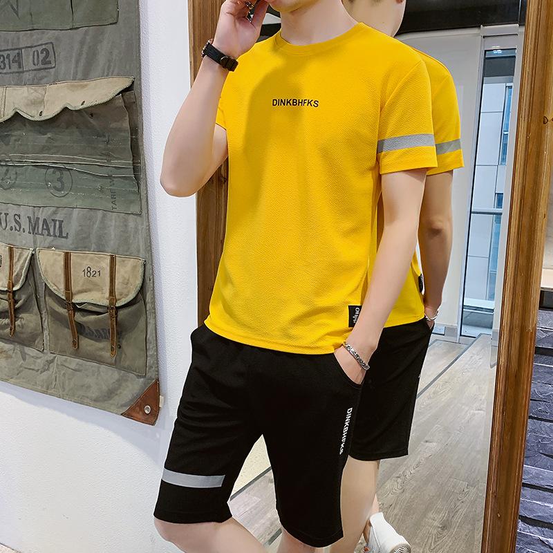 Summer Men's Casual Sports Suit Short-sleeved T-shirt Tide Men Small Mesh Leisure Breathable Suit Men