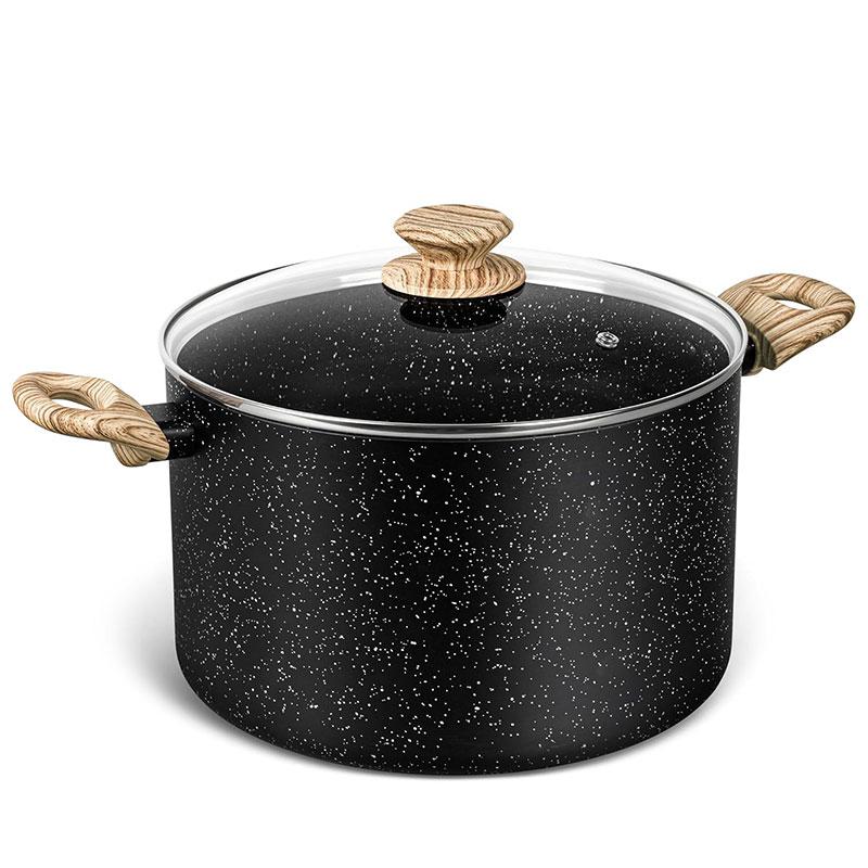 Nonstick Stock Pot 5 Quart Granite Large Soup Pot Pasta Cooking Pot with Glass Cover Induction Pots Kitchen Cookware Black