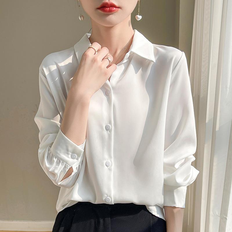 Professional Shirt Women s Casual Long-sleeved Spring and Summer New Summer Acetate Satin Commuter Temperament Formal Shirt Top L белый