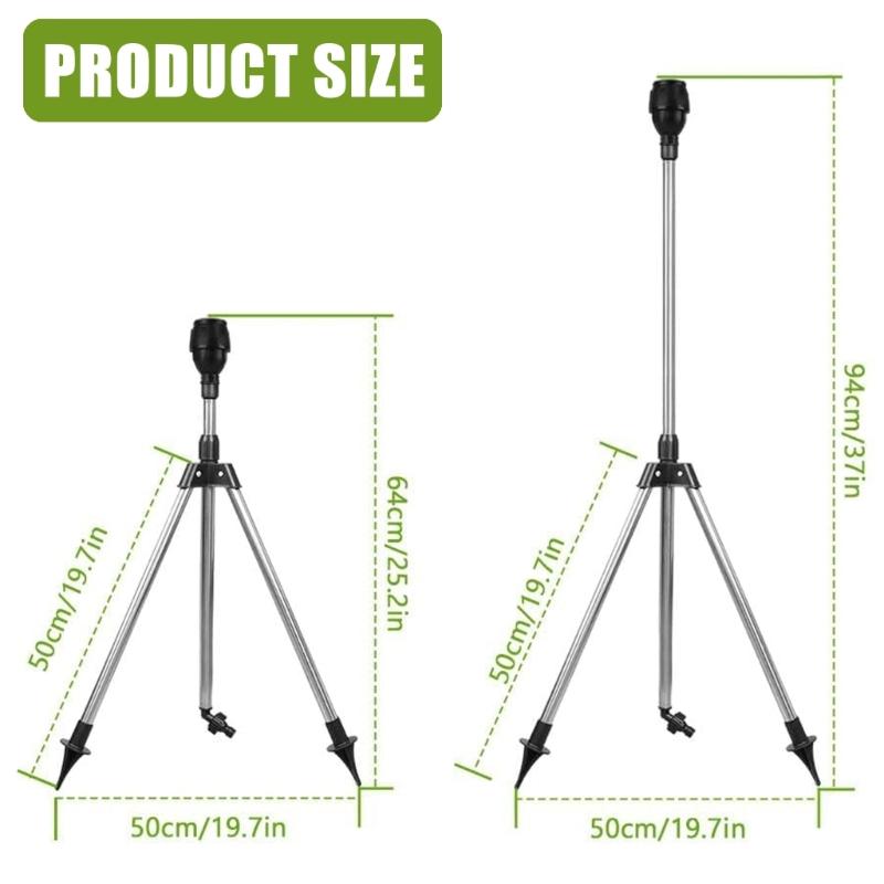 Expandable Garden Stainless Tripod Sprinkler With Interchangeable Nozzles 3/4in Fast Release Connector Easy Ground Mount