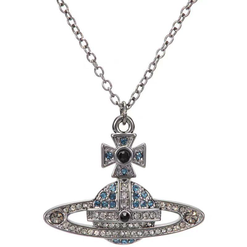 Kaiserinwitwe Leichter Luxus Diamant Saturn Halskette - Vielseitige Schlüsselbein Kette für Damenmode