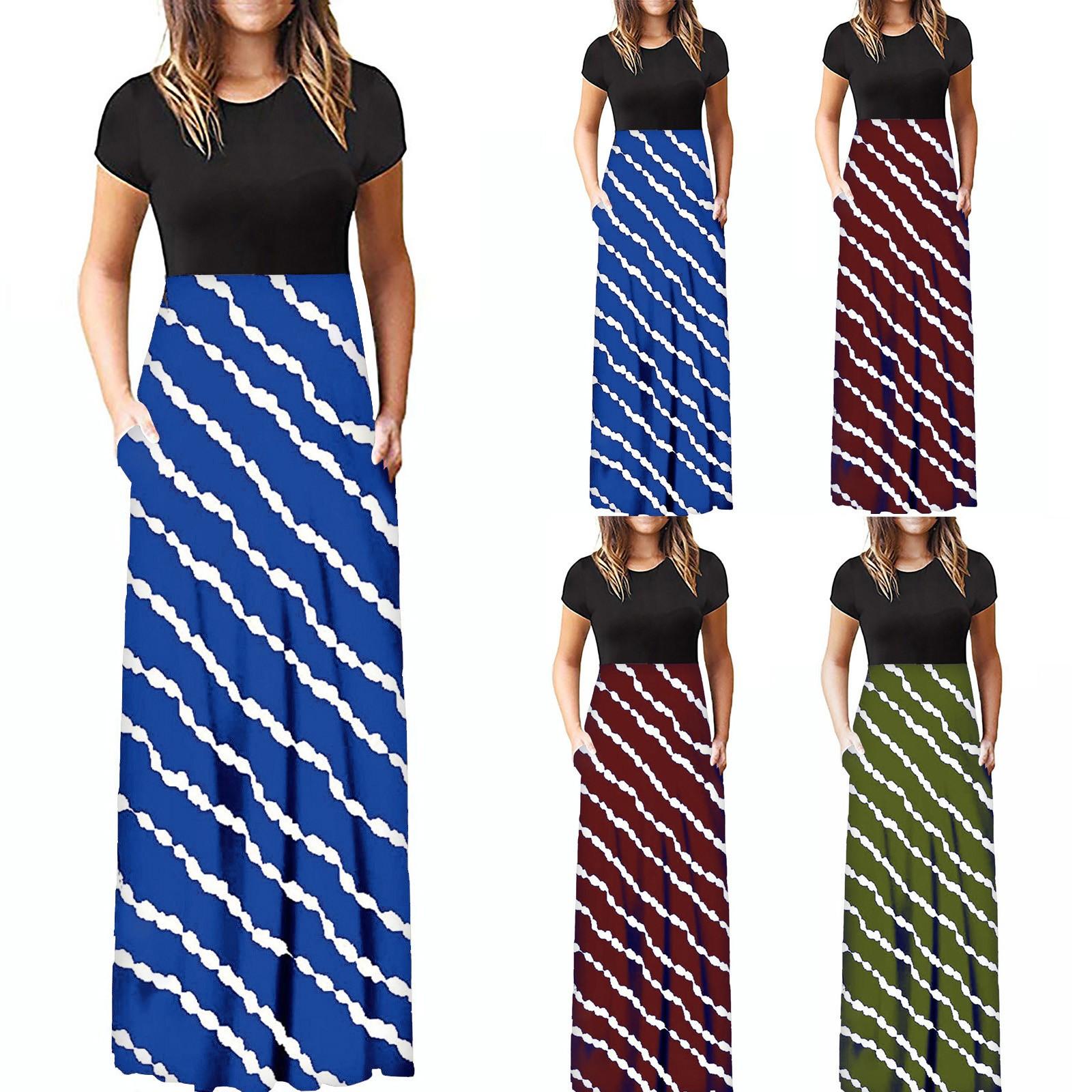 

Женское модное платье макси-спагетти с коротким рукавом с градиентным принтом L синий