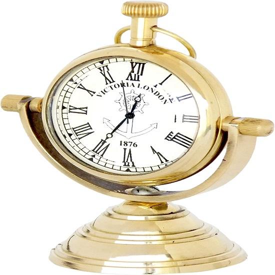 Nautyczny Mosiężny Zegar Stołowy Biurkowy Półkowy Wykończenie Postarzane do Łazienki, Sypialni, Lada Recepcyjna