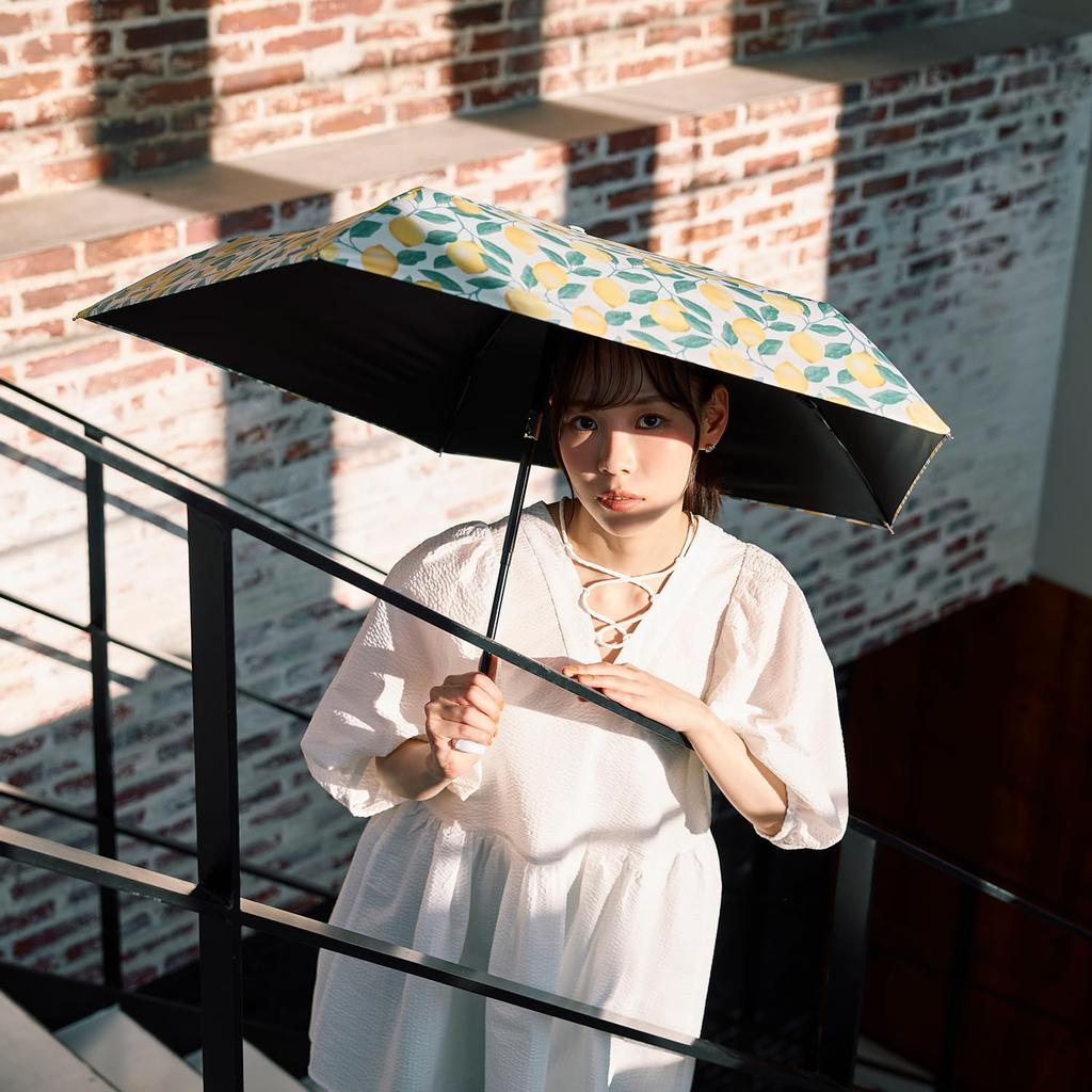 estaa Sun and Rain Automatic Heat Sun UV White (Esta) Women's Parasol, Umbrella, Foldable, Open/Close (1 Push), Compact, Lemon, Shielding, Protection,
