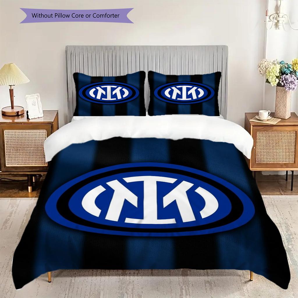 Biancheria da letto con sfondo stemma Inter Milan (1 * copripiumino + 2 * federa, senza nucleo) Set biancheria da letto Copripiumino e federa Regalo di Natale compleanno