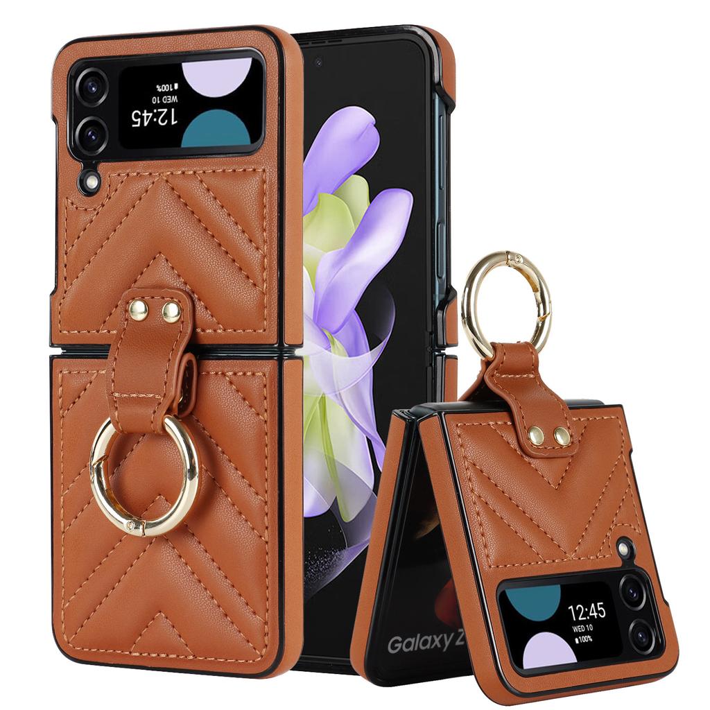 Z Flip5 Folding Mobile Phone Case Ring Suitable for Samsung Flip6 Small Fragrance Protection Case 3 Plaid Mobile Phone Leather Case