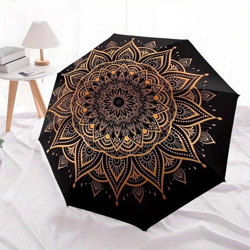 1pc Golden Mandala Pattern Umbrella with Plastic Handle,Suitable for All Seasons Home Travel Outdoor UmbrellaM1327
