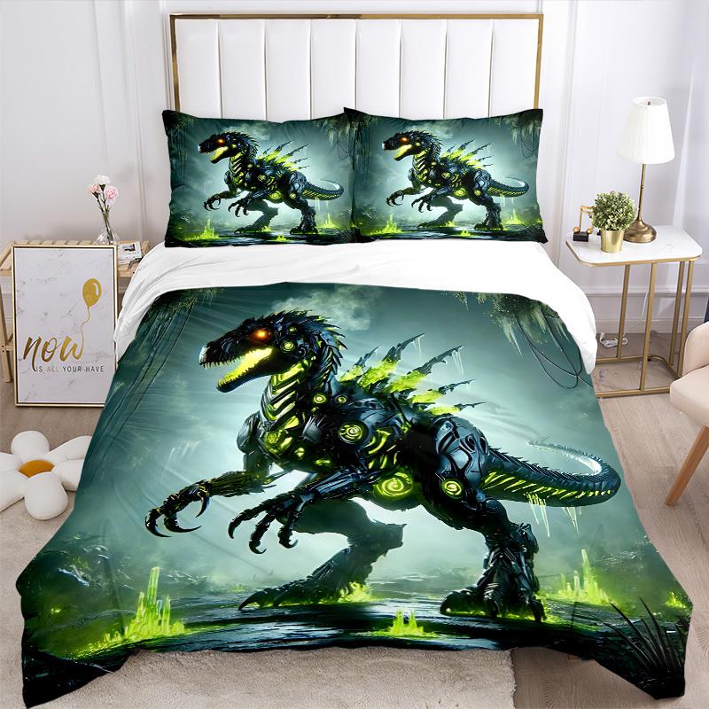 3pcs Bedding Set DinoBot Cyberdinosaur Includes 1 Comforter + 2 Pillowcases, Without Pillow Inserts, Soft Comfortable, Lightweight Breathabl