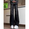 Black pleated scimitar jeans men's American high street vibe pants washed retro slim straight micro-pull pants