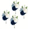 4PCS Navy Blue Rose Boutonniere for Wedding, Artificial Flowers Groom Groomsman for Wedding Anniversary Celebration, Prom, Party, Home Decoration
