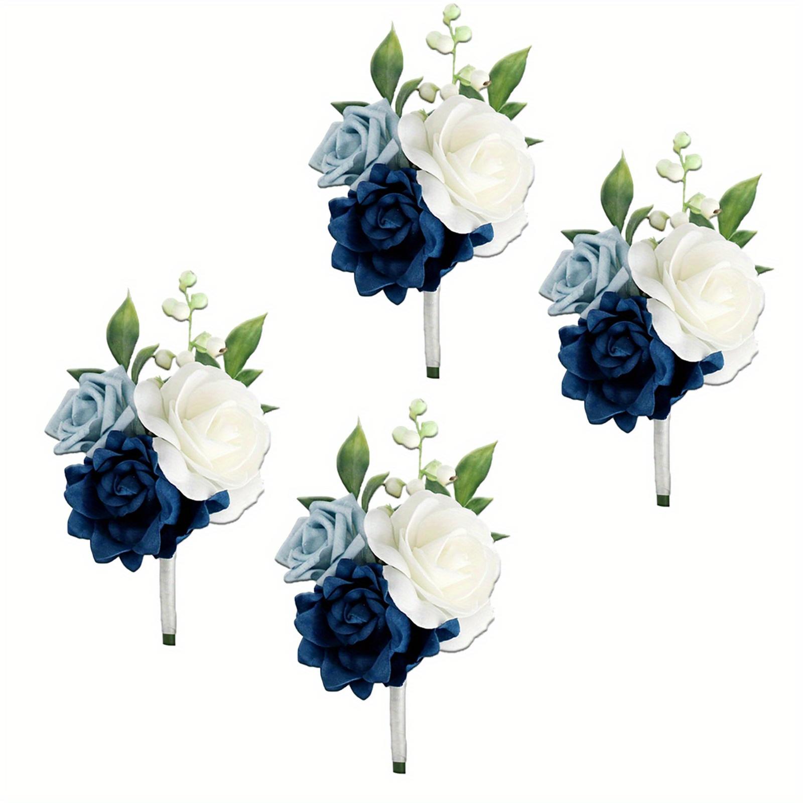 

4PCS Navy Blue Rose Boutonniere for Wedding, Artificial Flowers Groom Groomsman for Wedding Anniversary Celebration, Prom, Party, Home Decoration 4pcs темно-синий