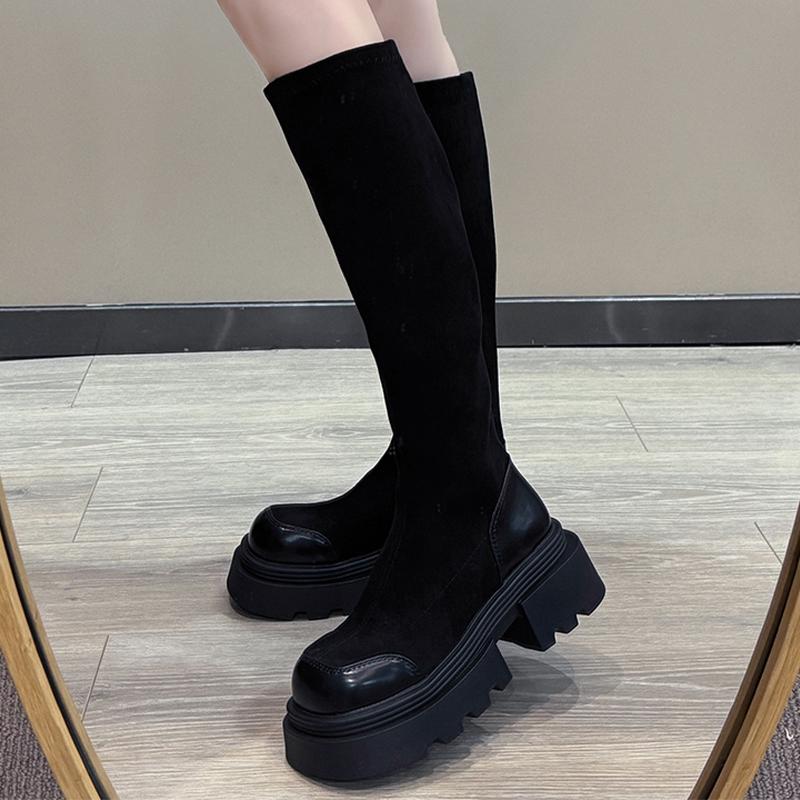 

Сапоги на высокой платформе, женские замшевые туфли на плоской подошве, женская модная зимняя дизайнерская обувь 2024 года на среднем каблуке, новые мотоциклетные ботинки, женская модная обувь 40 чёрный