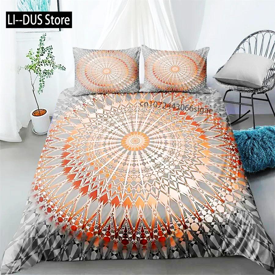 Conjunto de Capa de Edredom Mandala Roupa de Cama Boêmia Azul Rosa Elegante Boêmio Romântico King Poliéster Capa de Edredom Capa de Edredom Fronha