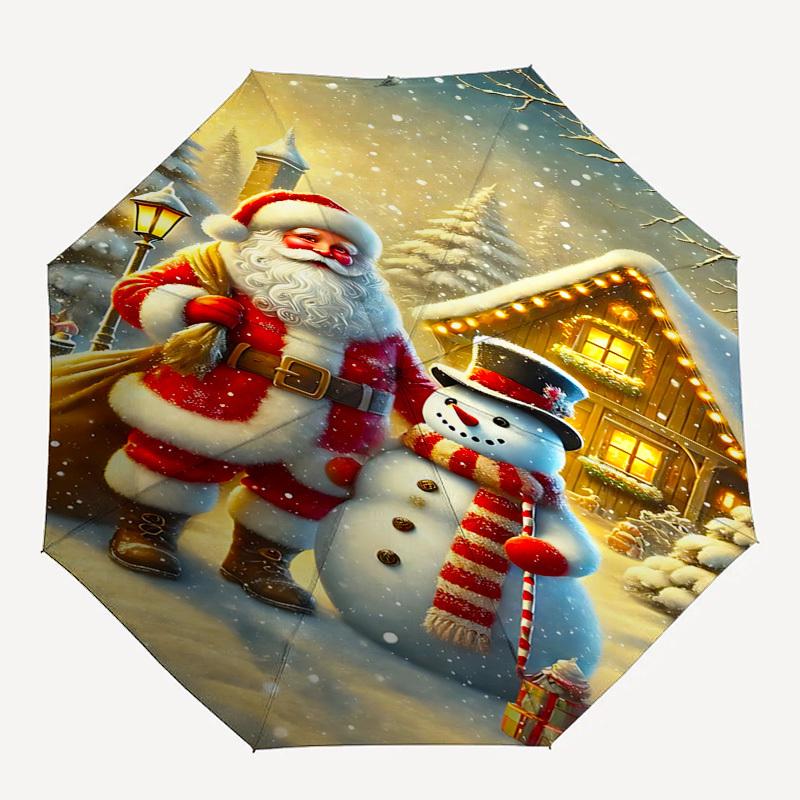 

1pc Santa Claus Snowman umbrella automatic open/close, 8-Rib Durable Frame, Compact Folding Design, Ideal Birthday/Holiday Gift 1125A