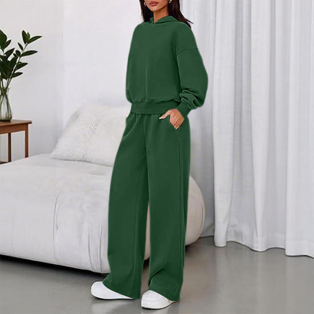 Women's Crewneck Hoodie Wide Leg Pants 2 Piece Sport Suit for Casual Daily Wear