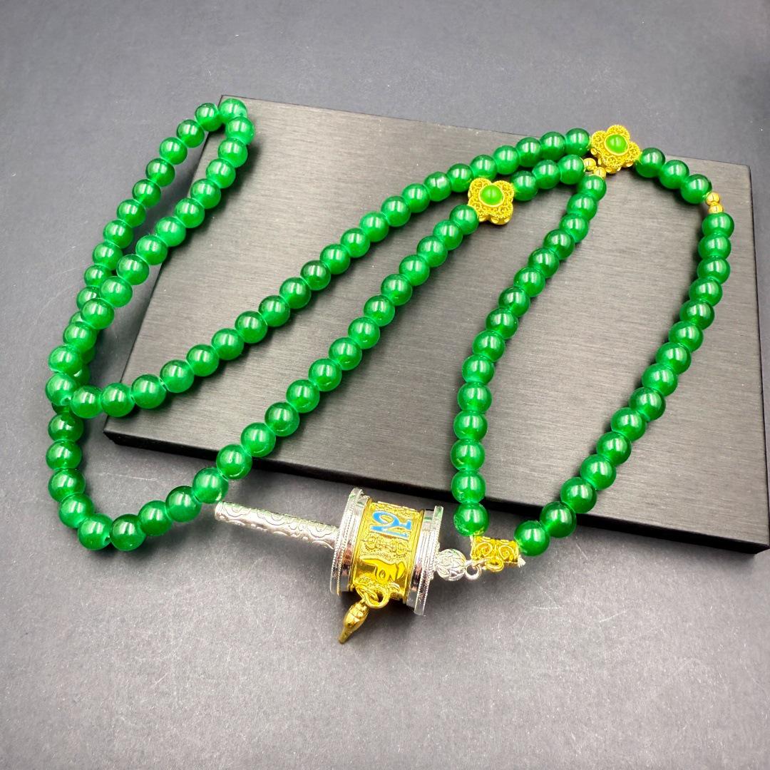 Ethnic Style Jade Pendant Necklace with Guanyin, Dragon, and Phoenix Design
