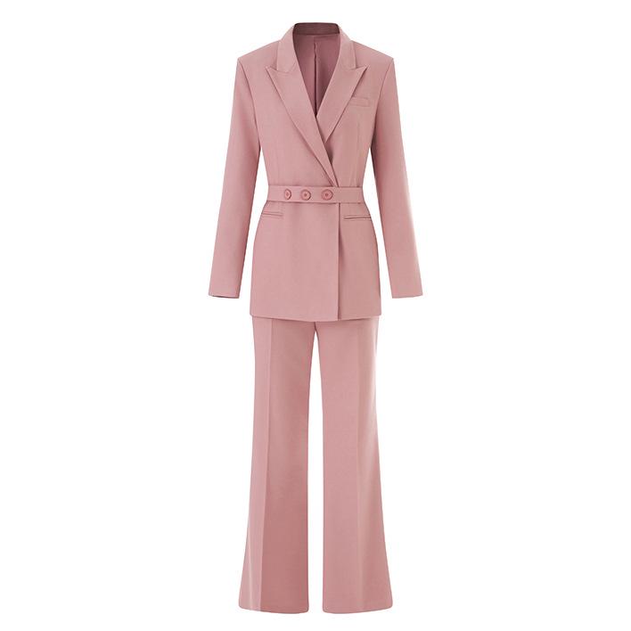 

Women s Autumn-Winter High-End Formal Wide-Leg Pant Suit with Waist-Cinch Tie-Up Medium розовый