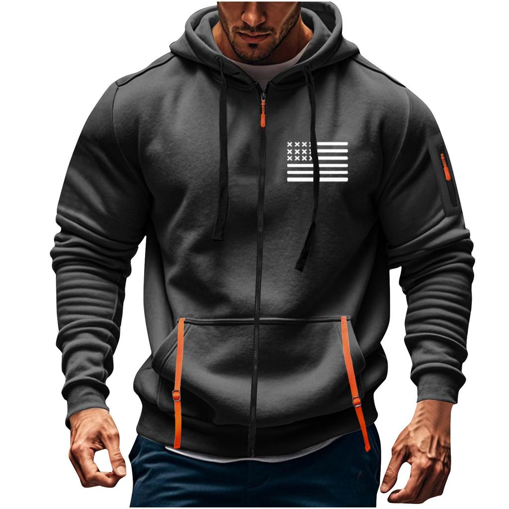 Pánské sportovní ležérní mikina s kapucí mikina s kapucí cardigan zip s kapucí s mnoha kapsami