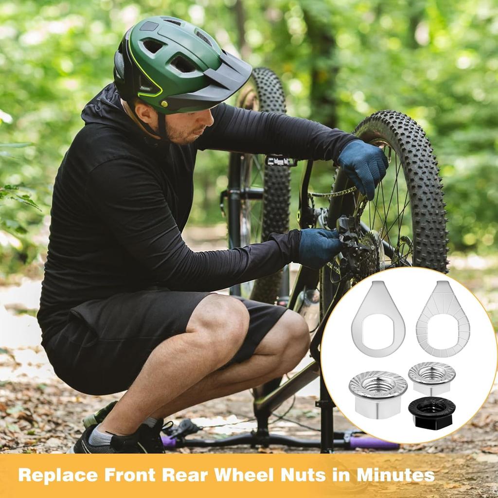 24PCS Bike Axle Nuts & Safety Washers Kit, 3 Sizes M8/M9.5/M10 Bicycle Wheel Hub Nuts, Front & Rear Wheel Replacement Parts For