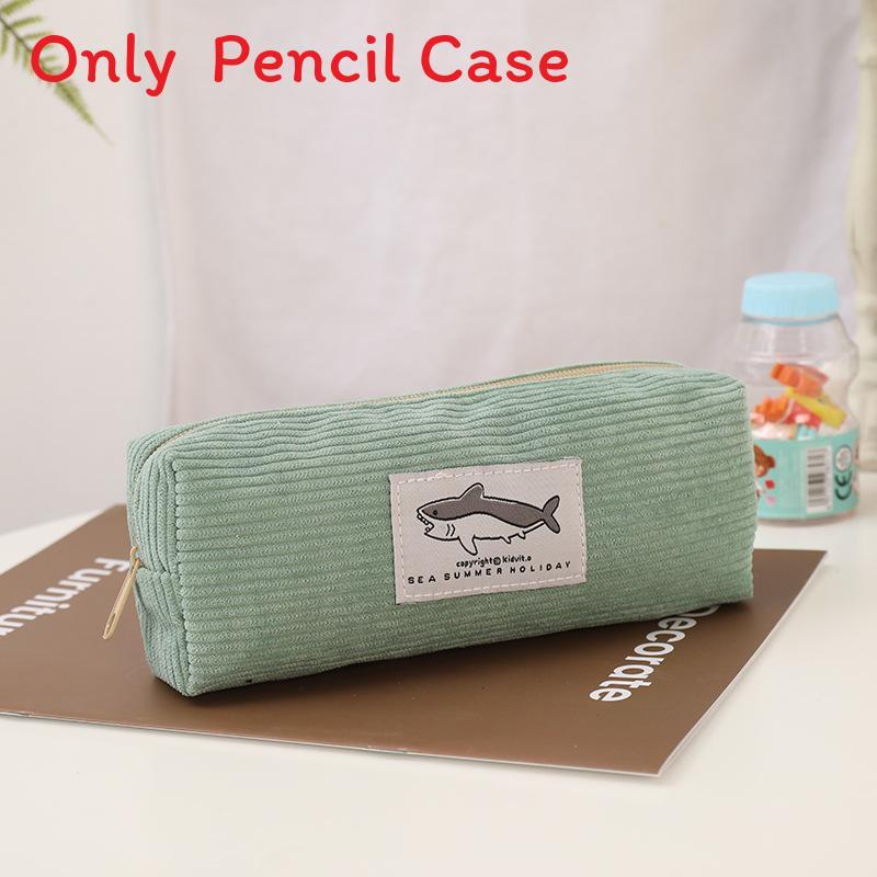 Cute Shark Corduroy Pen Bag With Durable Material For School And Office Use