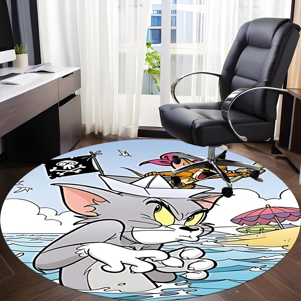 1pc Tom Jerry Adventure Office Round Area Rug, Bedroom Living Room Home Decor, Room Deco, Offic A1016149