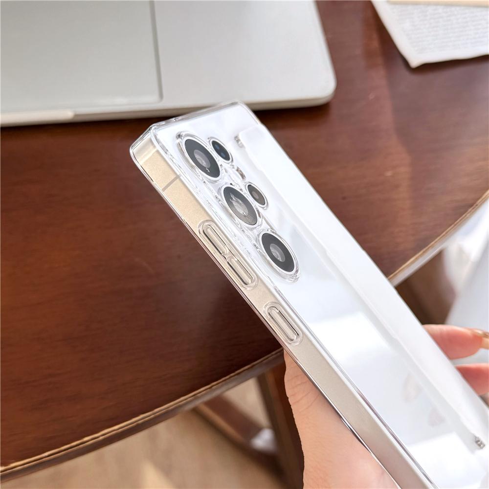 Silikonový Elastický Řemínek na Zápěstí Stojan Držák Pouzdro Pro Samsung S26 S25 Ultra S24 S23 Plus Matné Průhledné Nárazuvzdorné Měkké Ochranné Pouzdro