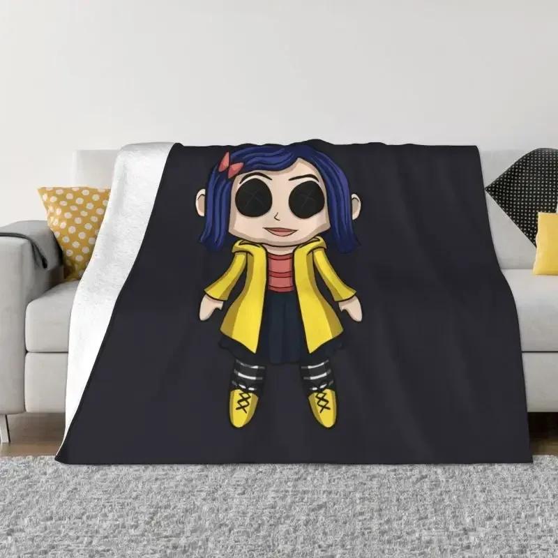 Coraline Doll Movie Blanket 3D Print Soft Flannel Fleece Warm Throw Blankets for Office Bed Couch Bedspreads Chibi Horror