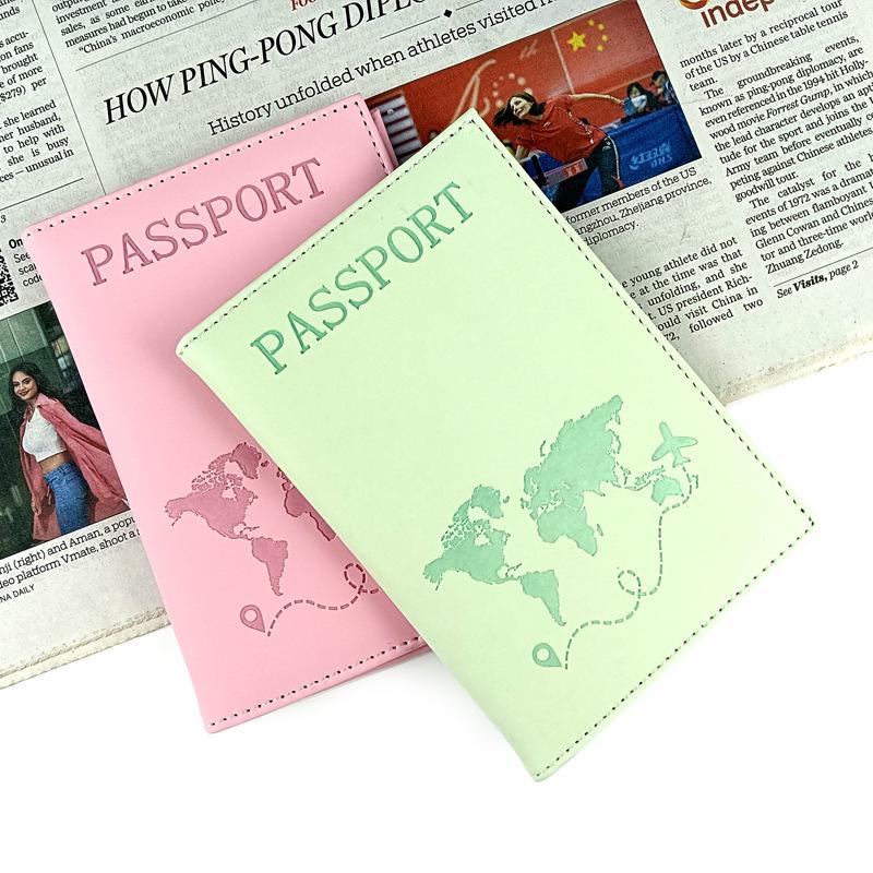 Multi-Color PU Leather Passport Holder with Map Design and Protective Stitching