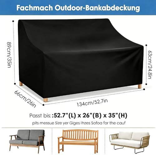 Cover for Garden Bench 2 Seater Protective Cover Garden Furniture Waterproof Oxford Fabric for Garden Bench, Garden Sofa (134x66x63  /89cm)