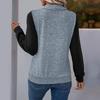 European and American Color Block Patchwork Zipper Hoodie: Women's Autumn/Winter Casual Versatile Pullover with Lapel.
