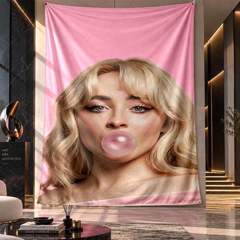 Wandbehang-Gobelin, Stoff-Hintergrund mit Aufdruck von Sabrina Carpenter für Schlafsaal-Party-Dekoration
