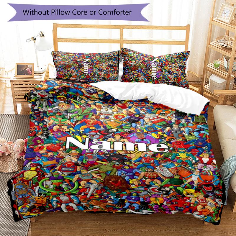 3pcs Custom Name Cartoon He-Man and the Masters of the Universe Bedding Set Duvet Cover Closure Includes 1 Duvet Cover & 2 Pillowcases for All Seasons