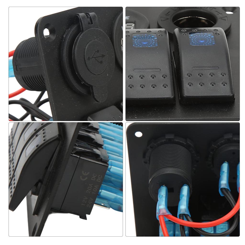 4 Gang Marine Boat Rocker Switch Panel, - 24V Waterproof RV USB Cigarette