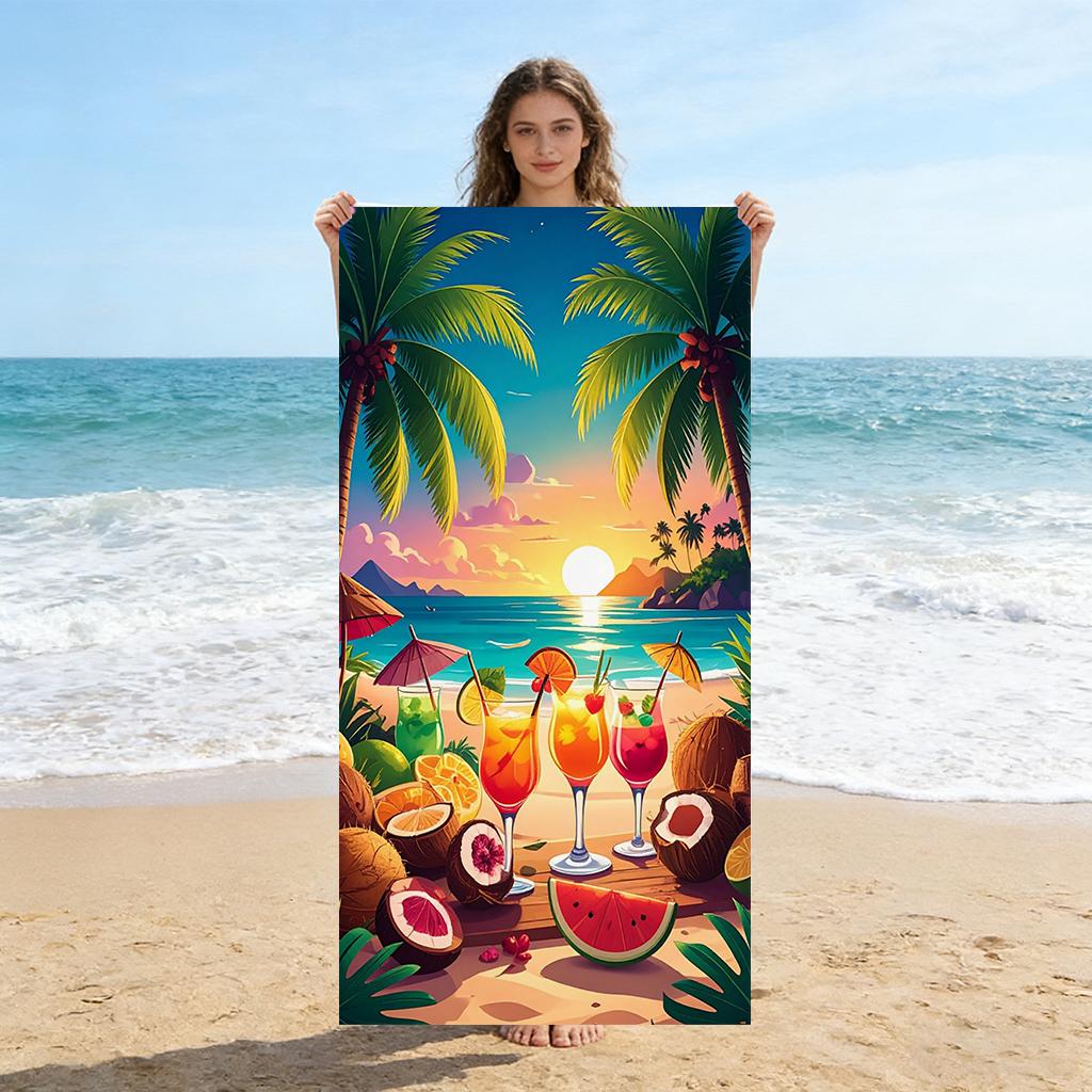 

Beach Party Theme Beach Towel Fruits Drinks coconut Palm Super Absorbent Suitable for Beach Vacation Pool Summer Gift for Friend W40*H60(CM)