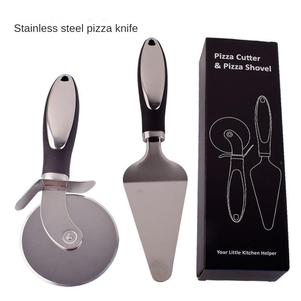 

2PCS Rotating Knife Rotating Wheel Cutter Ease Of Use High Quality Cheese Shovel Reliable Practical Stainless Steel Pizza Slicer чёрный