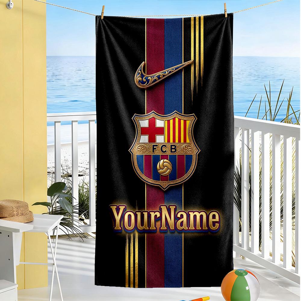 Futbol Club Barcelona Personalized Name Beach Towel Super Soft & Absorbent Suitable for Sports Travel Swimming Yoga Bathroom Beach And Pool