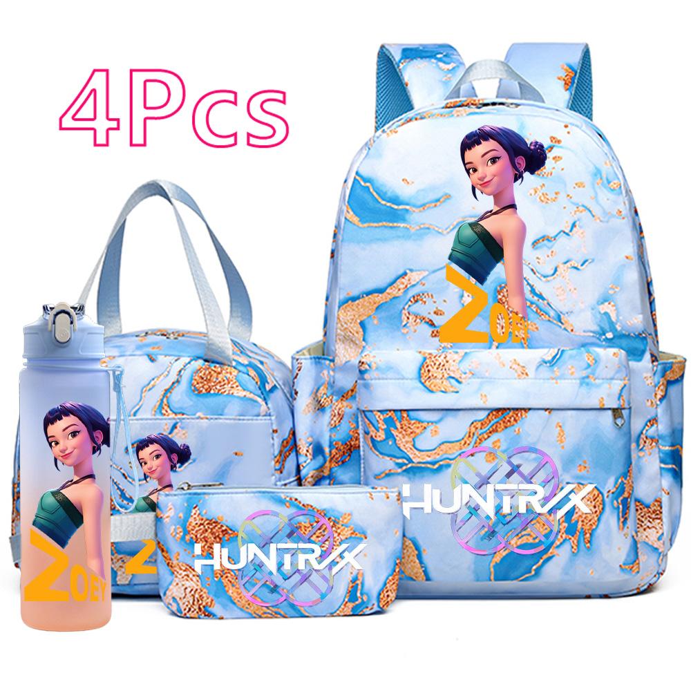 4Pcs/set K-Pop Printed Backpack Handbag Pencil Case with 750Ml Water Bottler for Teenager Boy Girl Schoolbag Large Capacity Bookbag Kid Gift Mochila