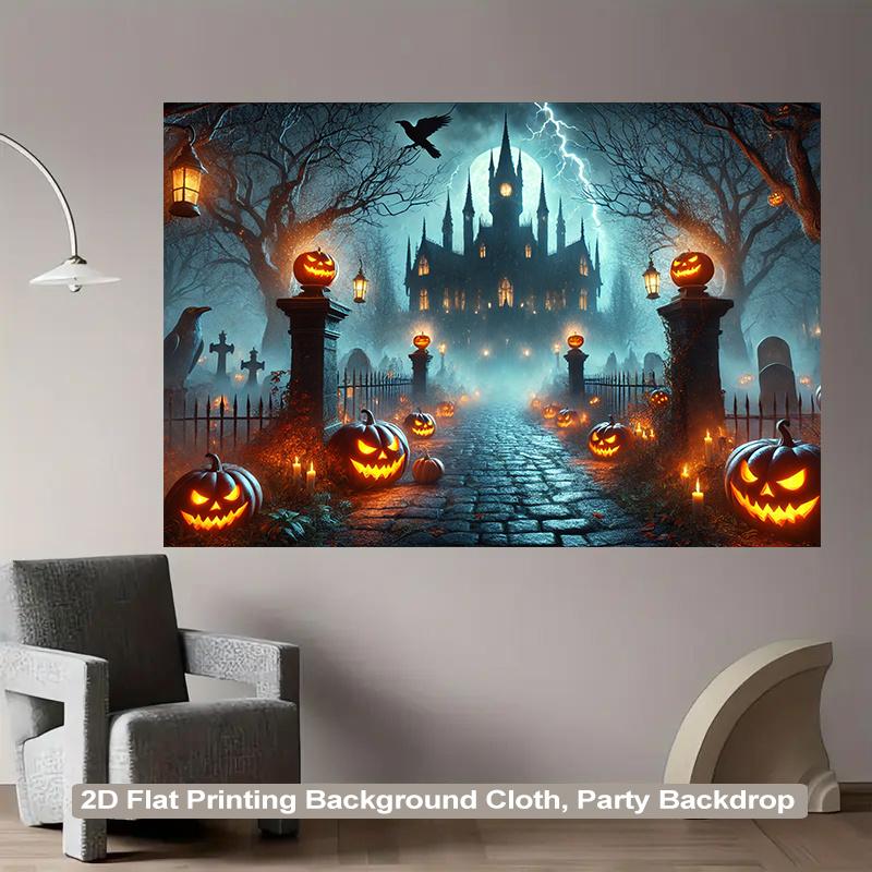 1 piece of 2D background fabric Halloween pumpkin castle night scary polyester fabric background fabric.PMJ