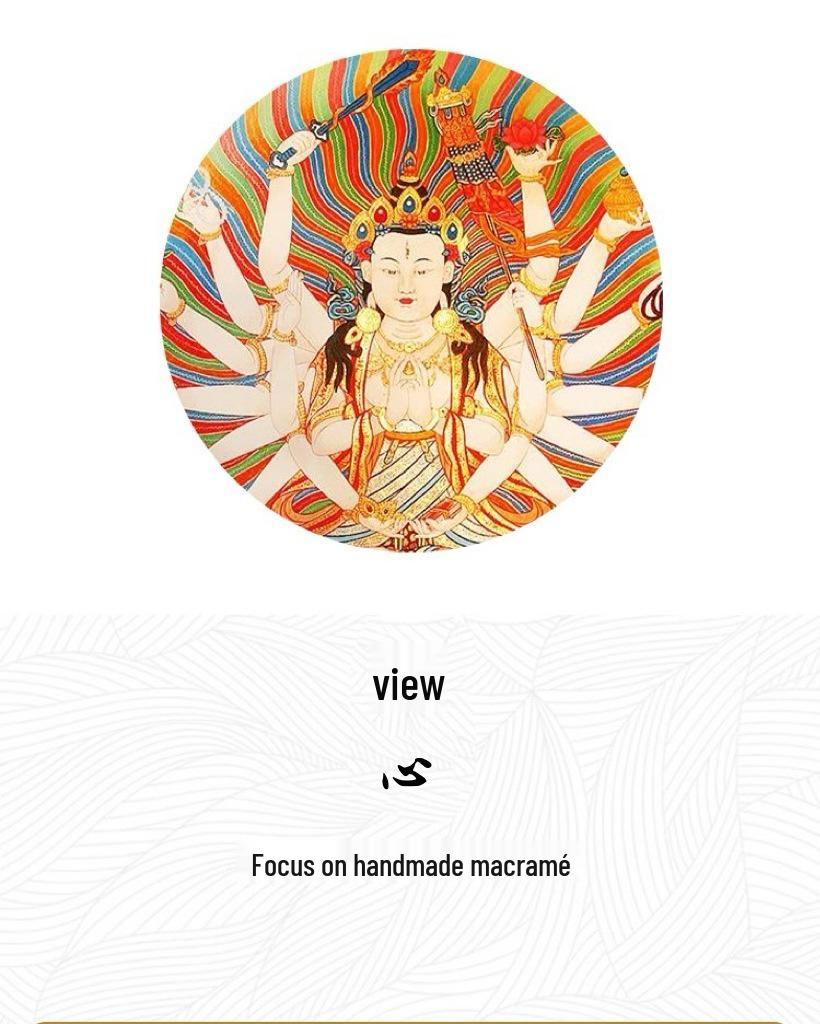 Tibetan Eight Treasures Compass Necklace with Braided Rope and Mantra Thangka Pendant