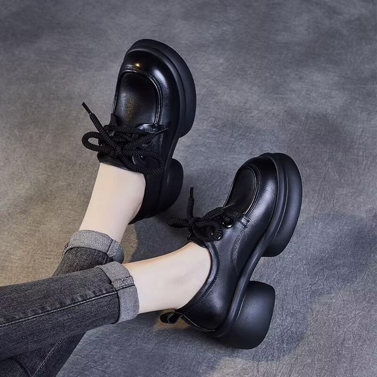 Thick-soled small leather shoes for women's spring 2025 new single shoes, thin British style, small height-increasing work shoes