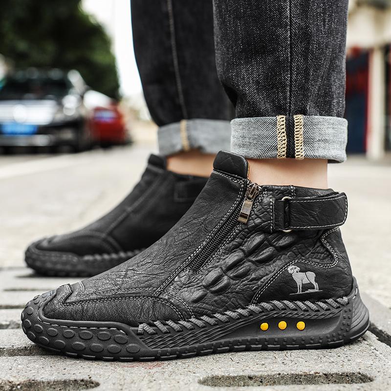 Classic Handmade Leather Boots for Men Fashion Outdoor Casual Ankle Boots Comfort Slip on Driving Shoes Men's Boots